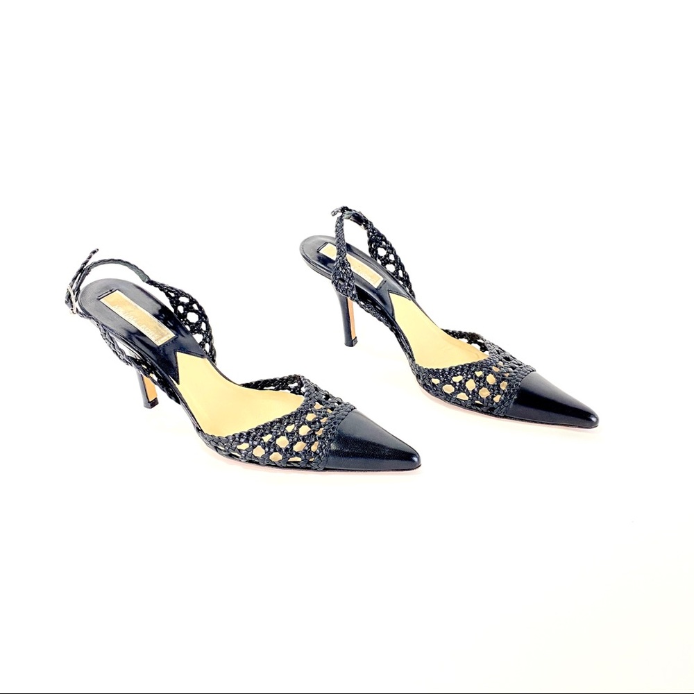 🌹MICHAEL KORS COLLECTION Black Woven Leather Slingbacks🌹 - Picture 3 of 12
